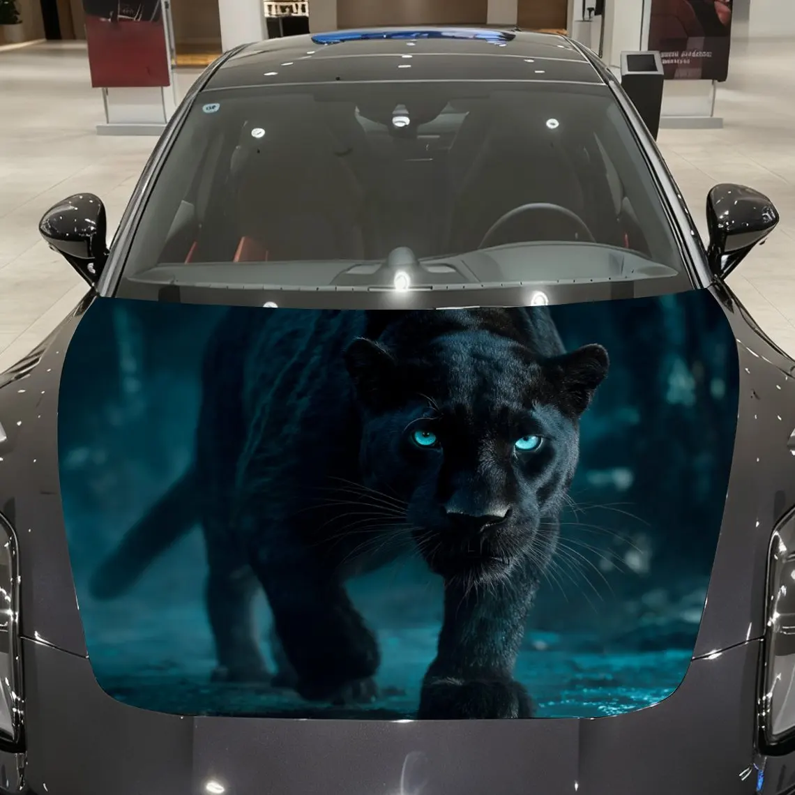 الصيد النمر سيارة هود الفينيل يلتف ملصق ، بولي كلوريد الفينيل مقاوم للماء سيارة بونيه الشارات ، ملصقات ذاتية اللصق مقاومة للخدش ل Eng #1