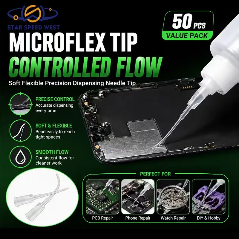 

2UUL CS10 Soft Flexible Precision Dispensing Needle Tip Corrosion Resistant MicroFlex 50PCS for Safe Screen Repair