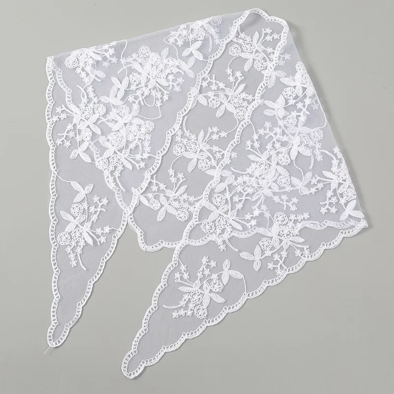 Nylon Embroidered Lace Triangle Scarf Prayer Veil Church Hijab 2024 Women Soft New Fashion Elegant Scarf Shawl 140*35cm