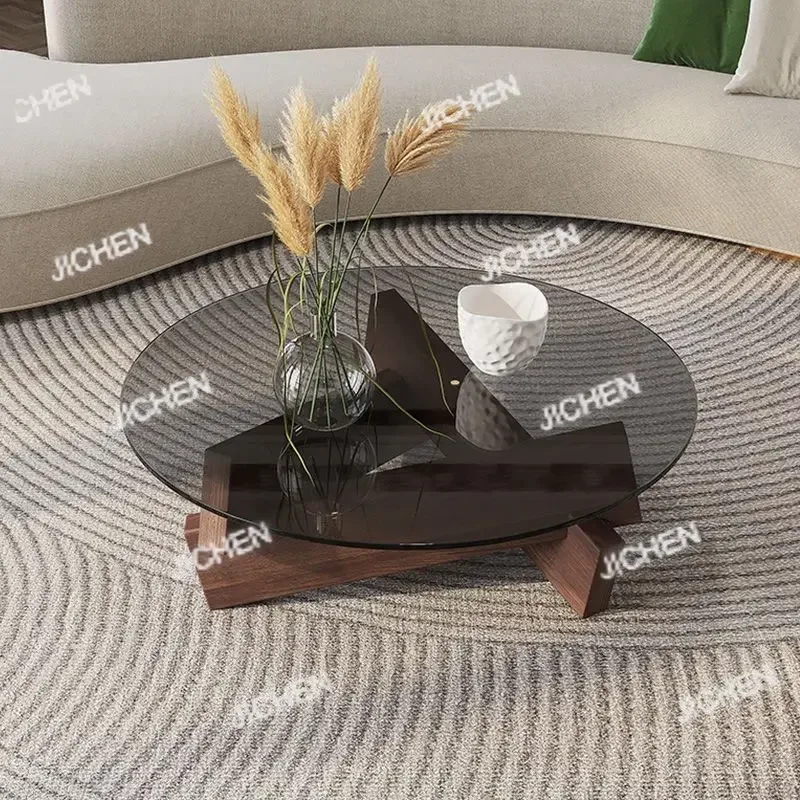 

ZQT Nordic Creative Transparent Glass Solid Wood Coffee Tables Living Room Vintage Minimalist Tea Table Hall Furniture Home
