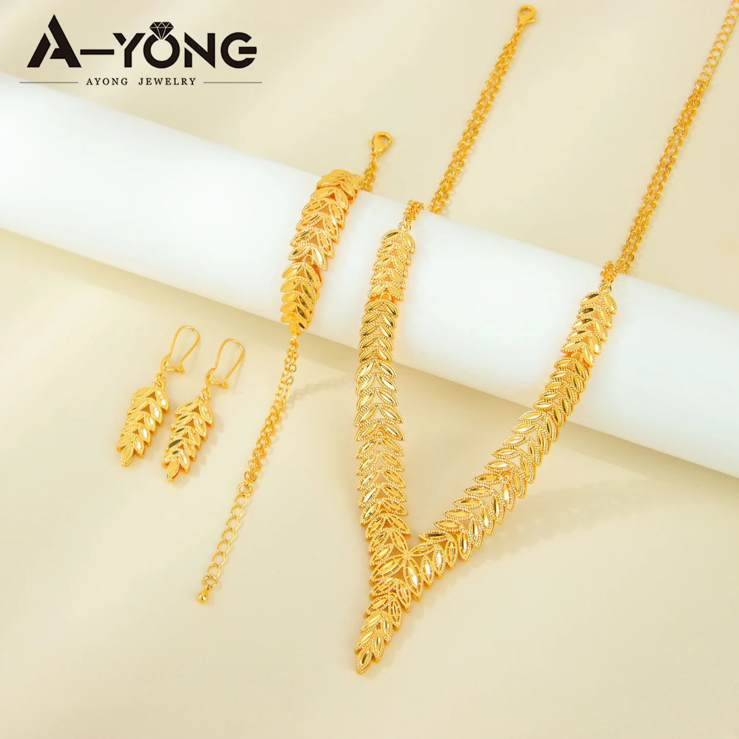 Dubai Gold Schmuck Set 24k vergoldet Arabisch Elegante geometrische Halskette Armband Ohrringe Nigeria Frauen Hochzeit Schmuck – Detail 5