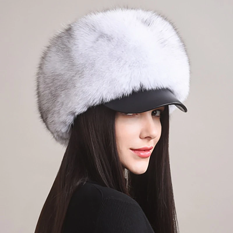 2024 New Fashion Earflap Hat Winter Women\'s Hat Real Fox Fur Hats Headgear Russian Girls Real Fox Fur Beanies Cap