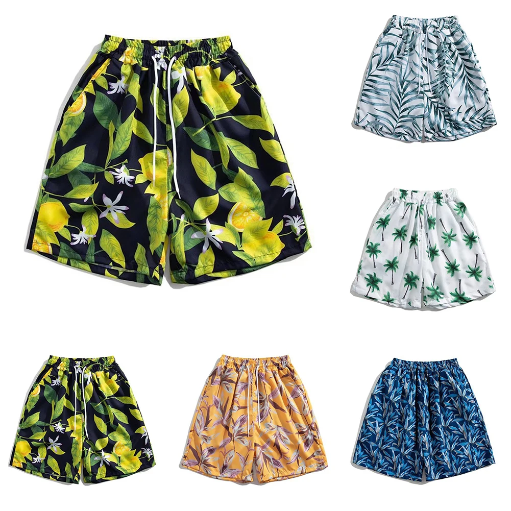 For Beach For Swimming Printed Swim Trunks Beach Shorts Summer Holidays Drawstring Swimming Trunks Drawstring Waist