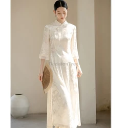 White Aodai vietnam clothing cheongsam set aodai vietnam dress vietnamese women traditional qipao half sleeves cheongsam dress
