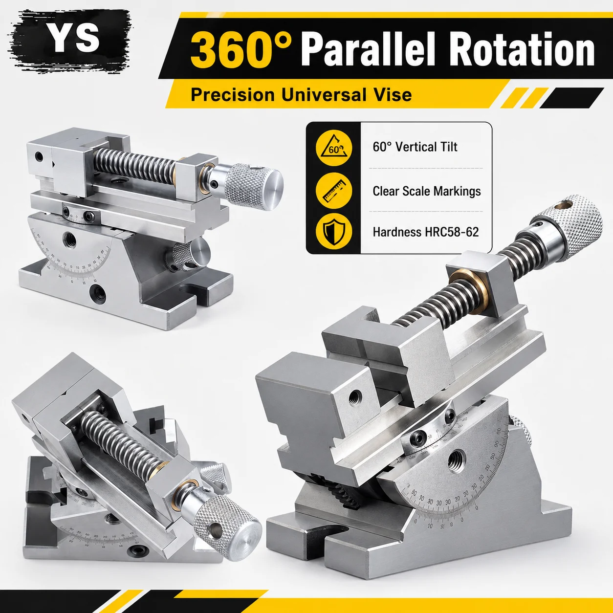 High Quality Universal Precision Vise 2-3 Inch 360° Rotating Flat Jaw Grinder Vise 50° Tilt Adjustable Angle Sine Tool 0.005mm