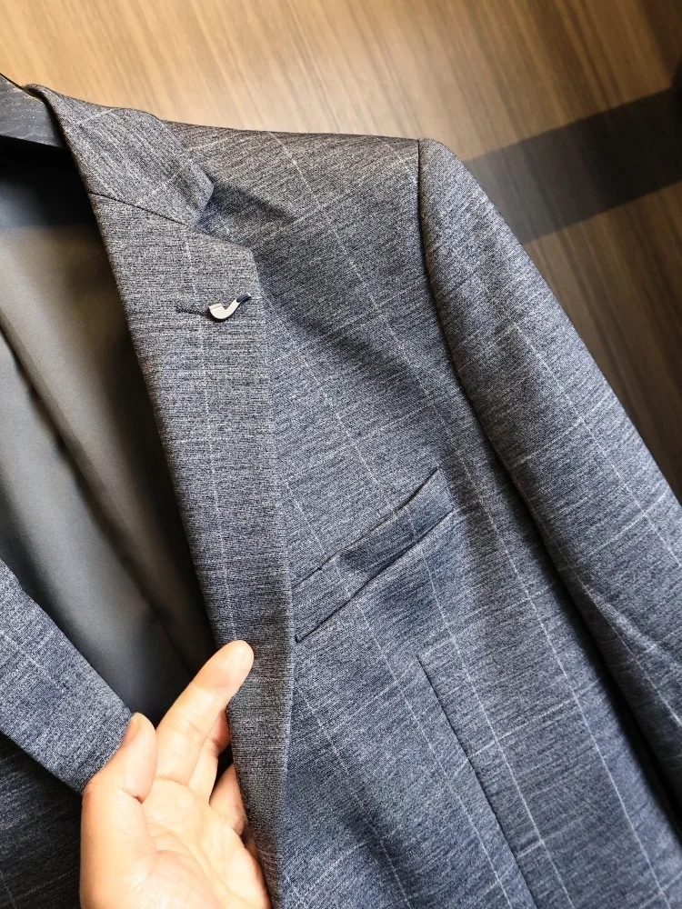 Smooth Drapey Men's Casual Plaid Patterned Business Commute Suit Jacket Spring Fashion Urban Style Breathable Polyester Blend