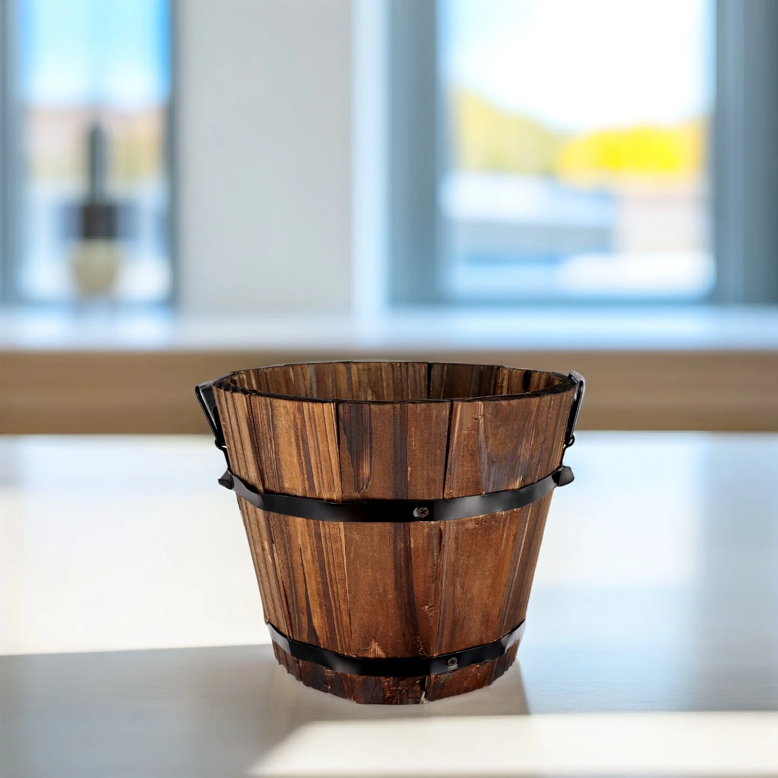 Wooden Round Barrel Planter Eco Friendly Solid Wood Succulent Pot Retro Home Decor Container Balcony Flower Pots