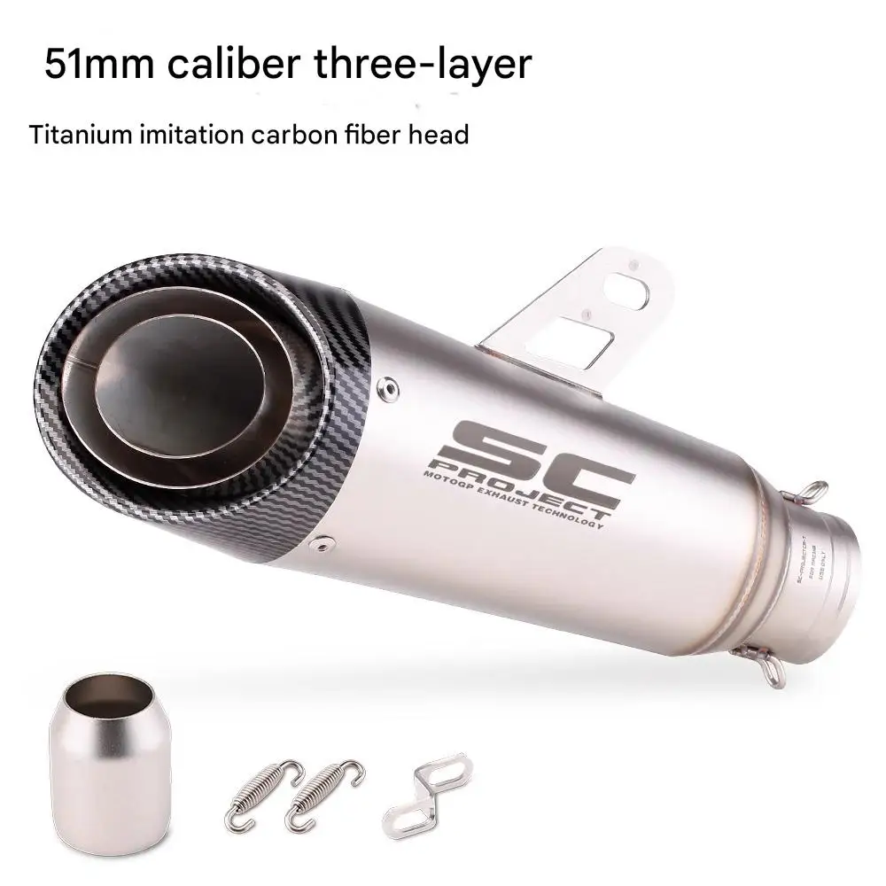 Universeller 51mm Motorrad-Auspuff-Schalldämpfer mit eingebautem DB-Killer, passend für Ninja Z250 Z300 Z400 MT07 MT09 YZF R25 R3 R6, Edelstahl-Auspuff-Schalldämpfer.
