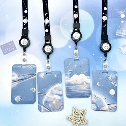 1 Pcs Blue Planet Telescopic Belt Cartoon Card Protection Clip Unisex Campus Student Card Bus Access Card Cover