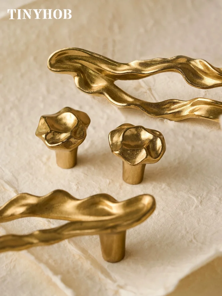 Tinyhob Gold Irregular Twisted Wave Cabinet Handles Pulls /Textured Brass Drawer Knobs Wardrobe Cupboard Door Furniture Hardware