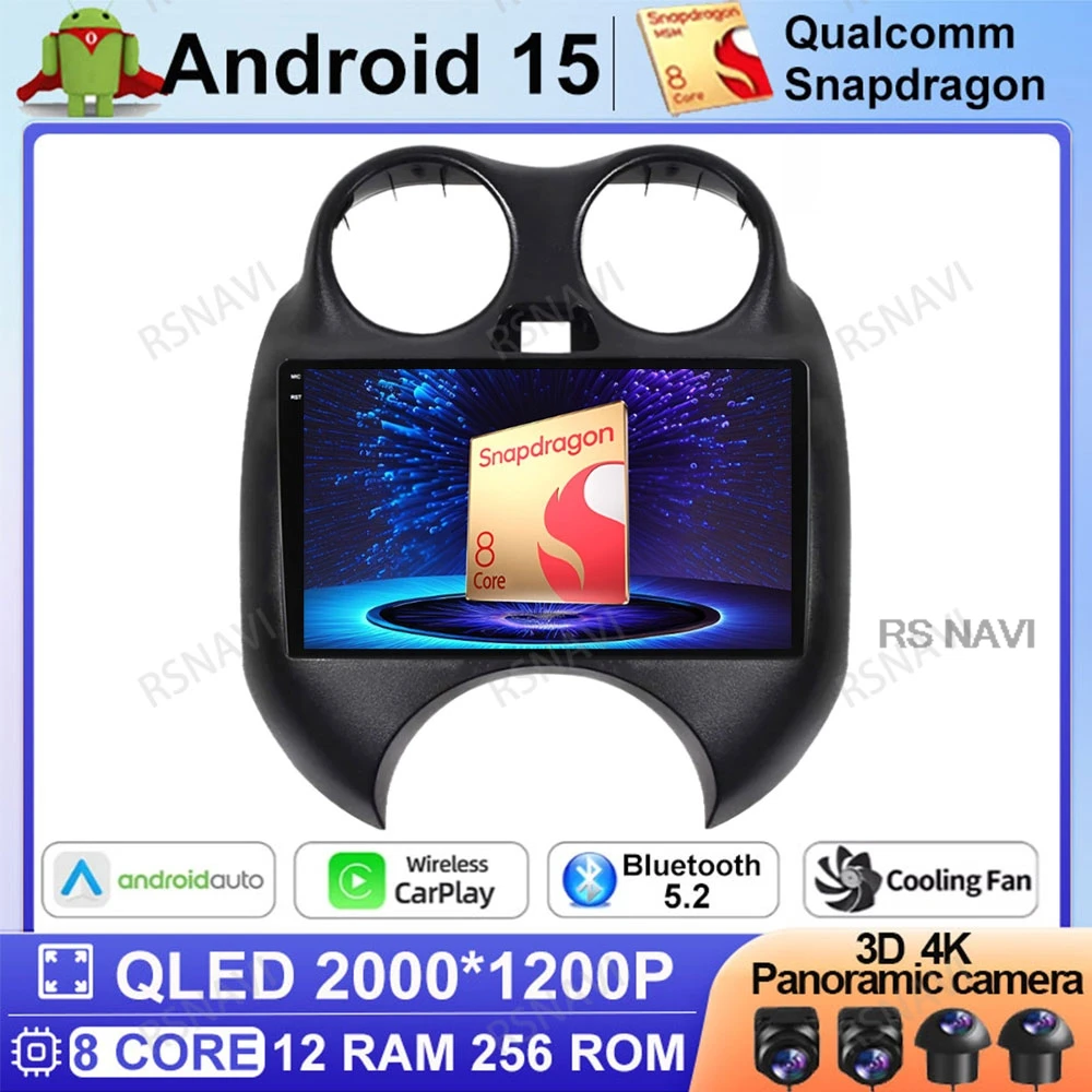 

Android 15 Car Radio For Nissan March MICRA 2010 2011 2012 2013 DVD Viedo Player Stereo Qualcomm AI Voice Wireless Carplay Auto