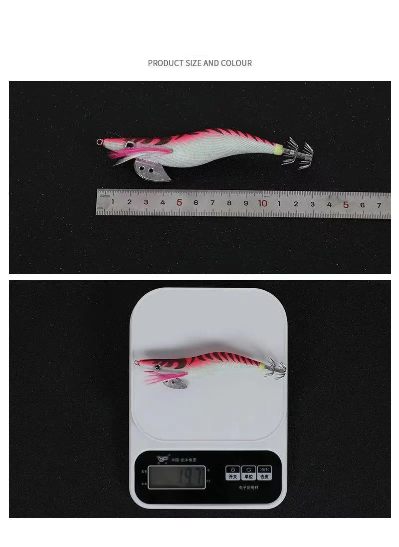 10Pcs 12g-21g Tintenfisch köder Holz Garnelen Blei jig haken Angeln Octopus Lockt Tintenfisch Künstliche leuchtende jigging locken mit tasche – Detail 19