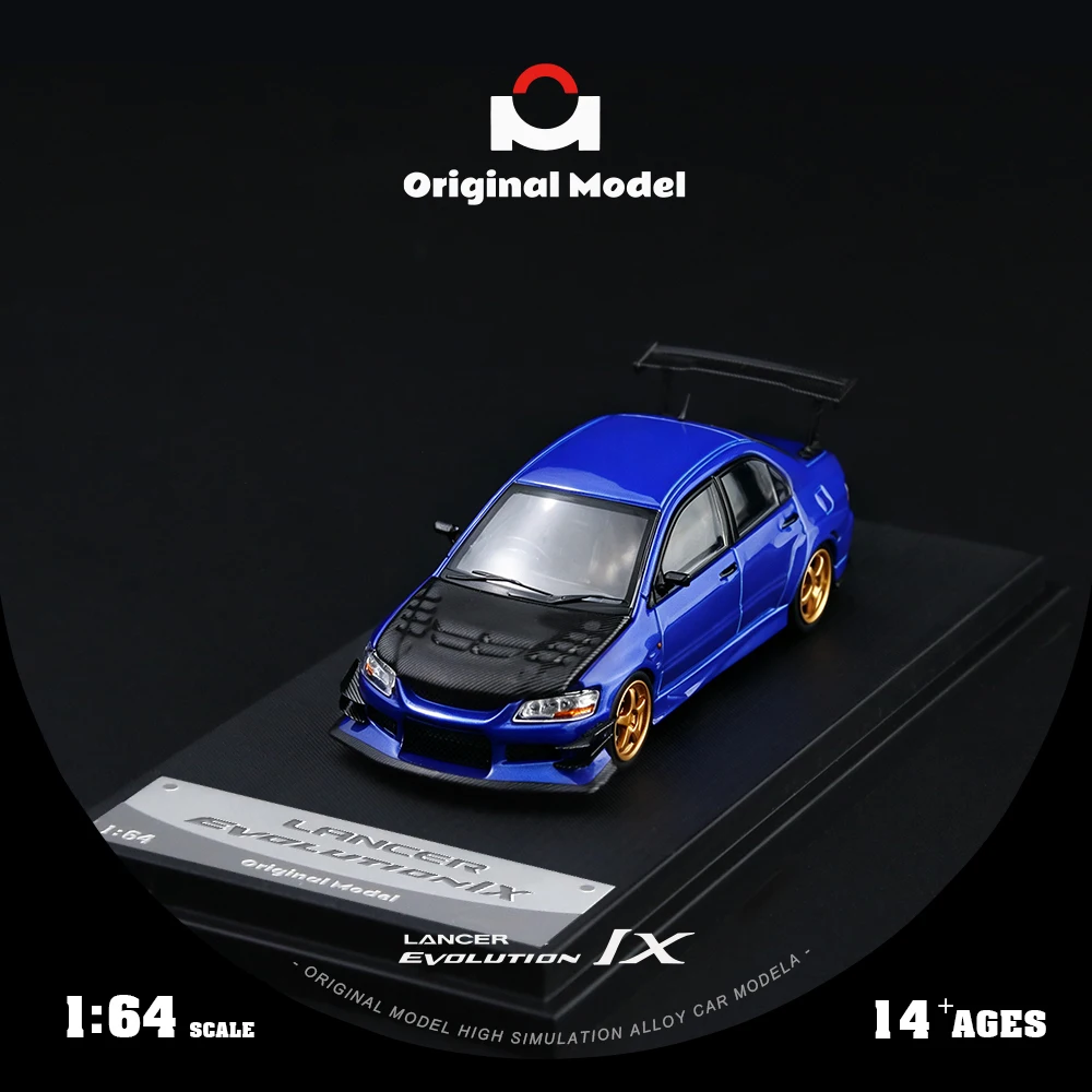 *Précommande* Modèle original 1:64 EVO 9, design à capot ouvrant, mini modèle de voiture en alliage, peinture bleu foncé, véhicule réaliste en métal moulé sous pression