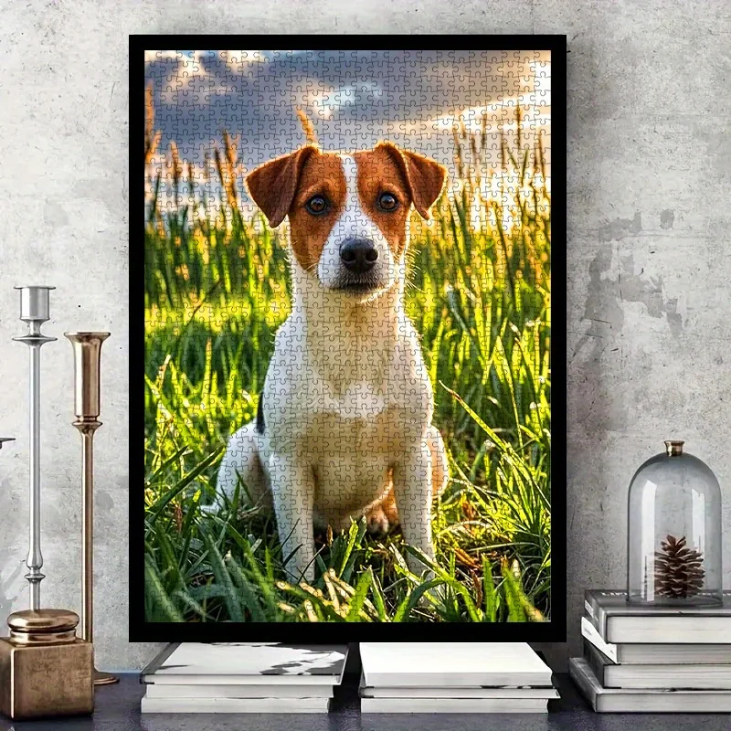 1000pcs DIY Paper Puzzle, Cute Jack Russell Terrier Dog Pastoral Light Photo, High Quality White Card Material, Suitable for P
