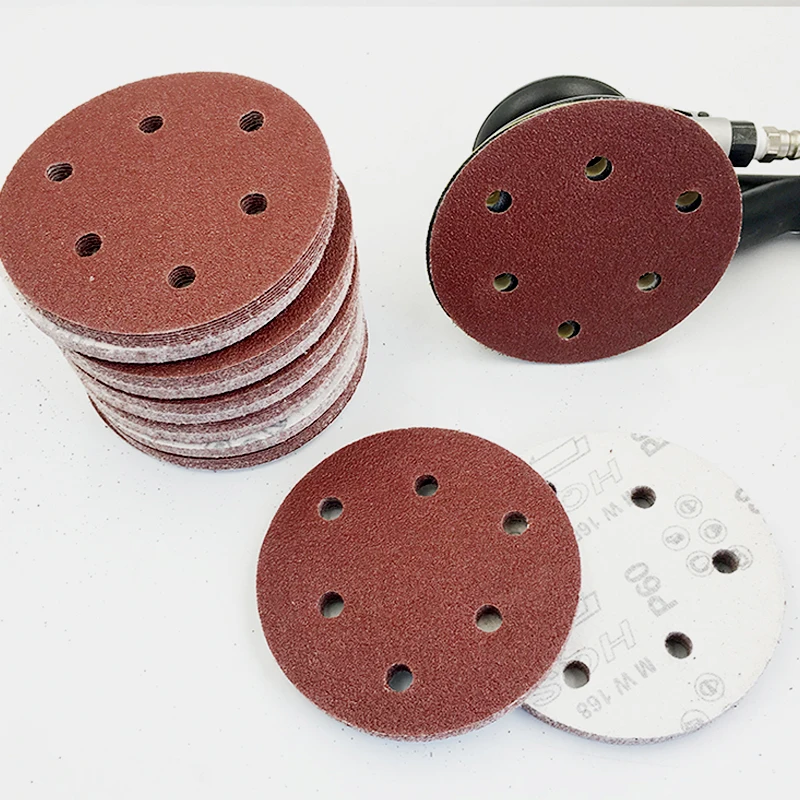 

5 inch 6 hole red sandpaper 125 mm disc abrasive sandpaper 80-1000 mesh car grinding and polishing plush grinding disc