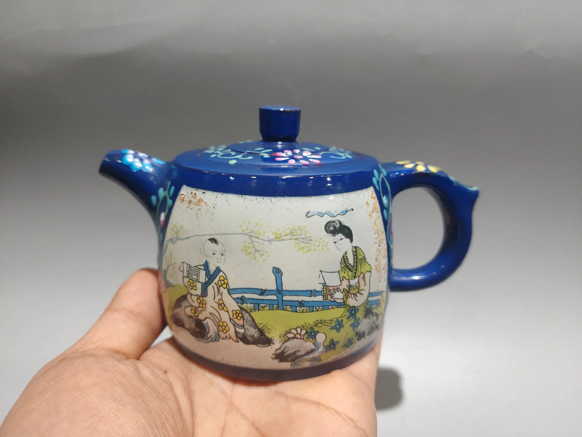 Old Chinese Handicraft Enameled YiXing Zisha (red stoneware) Teapot,Gilt and polychrome painted pot,#02,with mark, Free shipping
