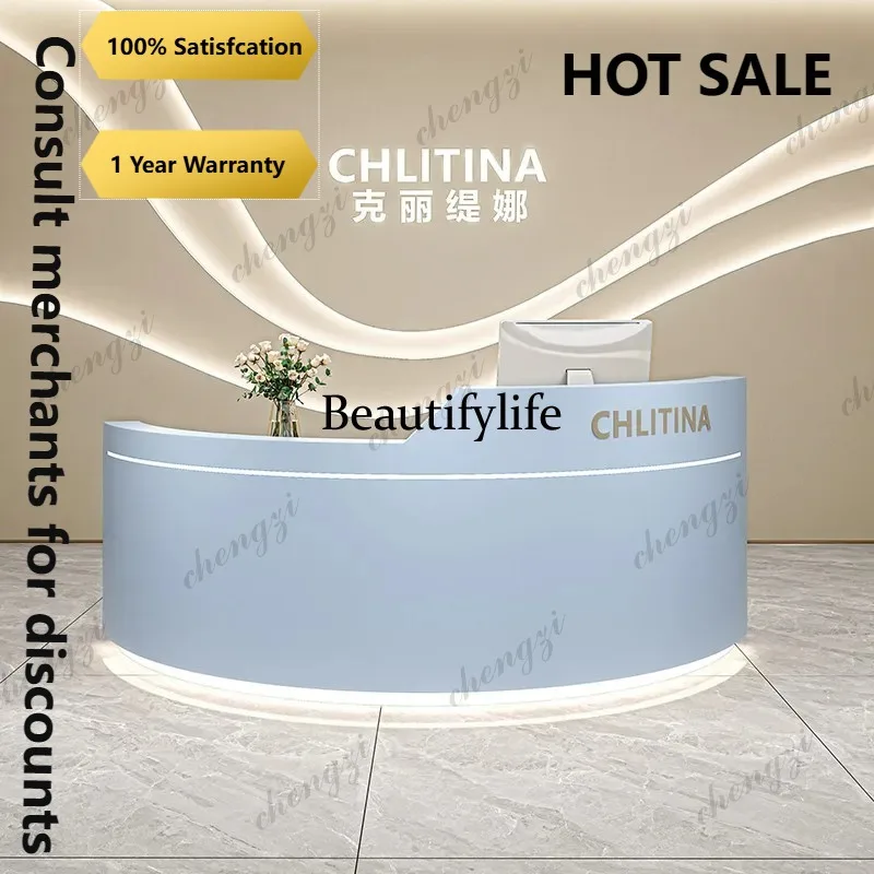 R134 Curved Beauty Reception Desks Luxury Modern Simple Aesthetic Reception Desks Unique Salon Comptoire Accueil Commercial Furn
