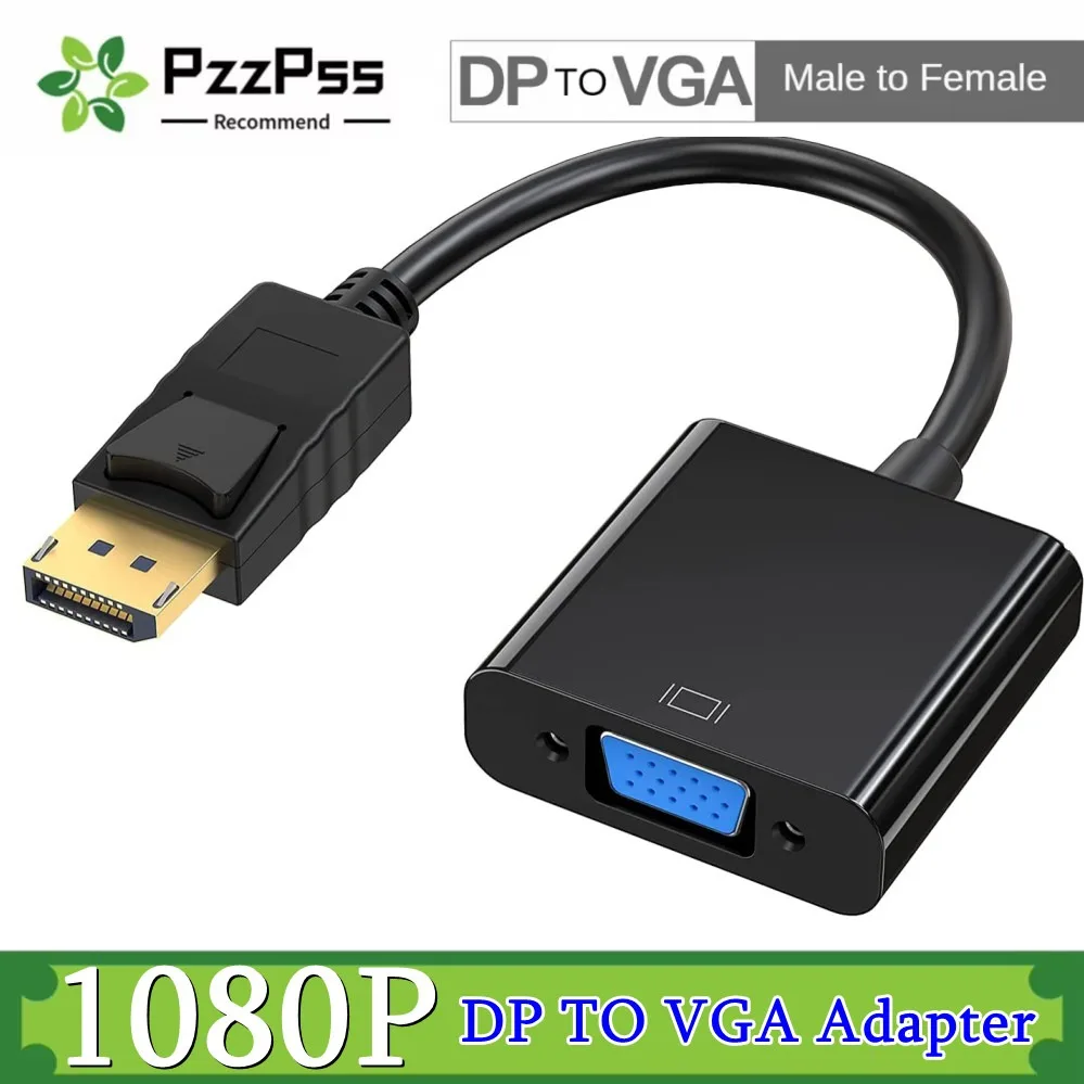 DP To VGA Converter DisplayPort Male To VGA Female Adapter Converter 1080P DP To VGA Cable For TV Laptop Computer Projector