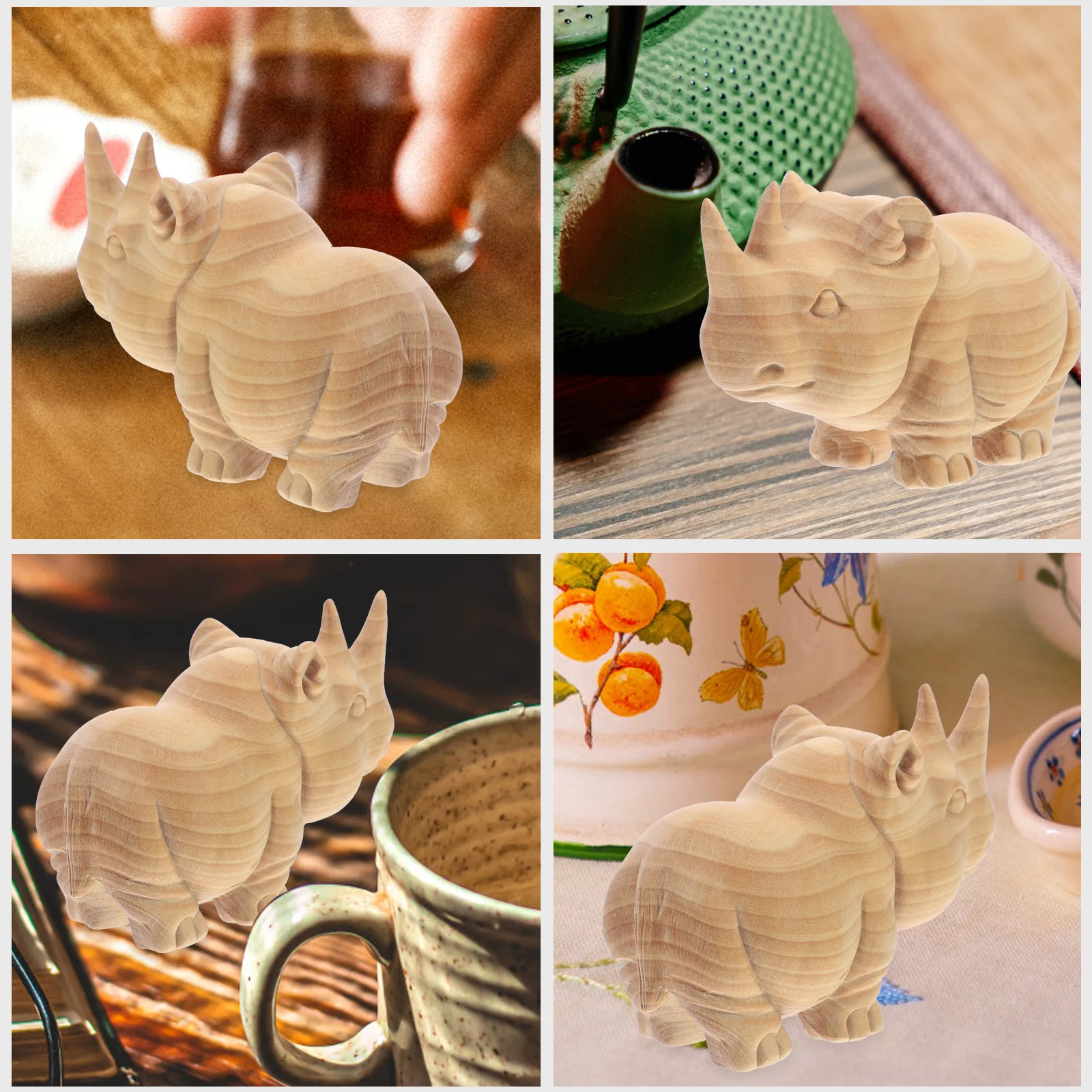 

Boxwood Rhino Sculpture Polished Wood Desktop Decor Handheld Plaything Rhino Shaped Decorative Tea Pet Wooden Desktop Decor