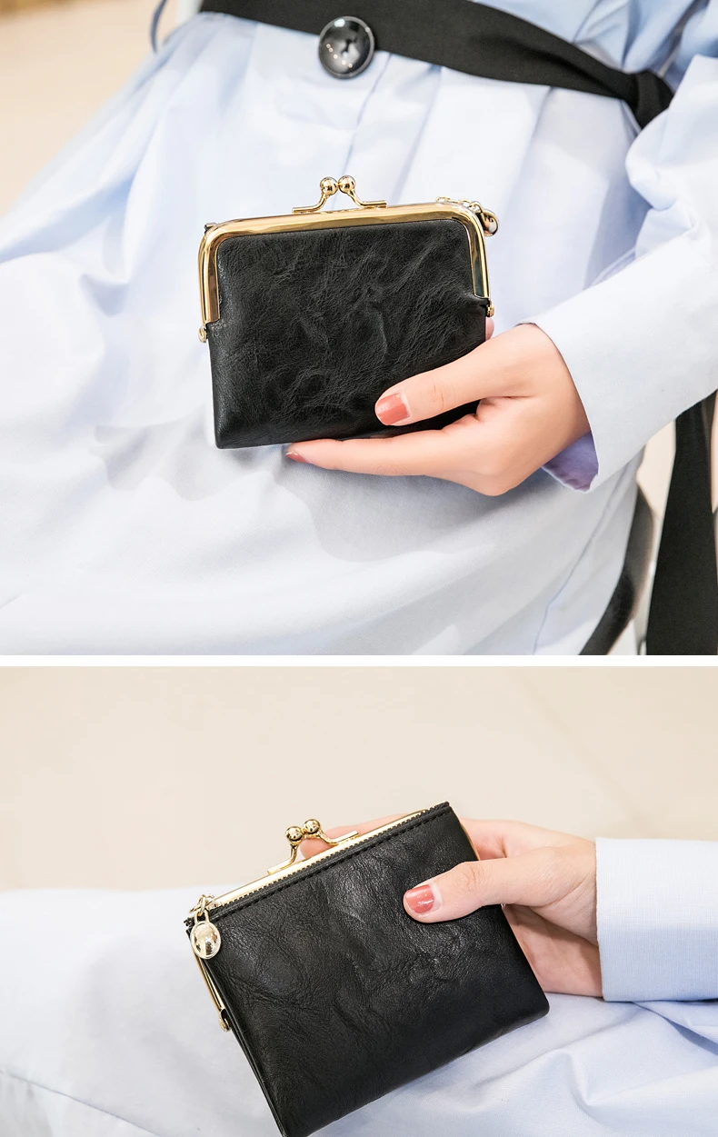 Miyin Damen Geldbörse kleine RFID Damen kompakte Bifold Leder Vintage Geldbörse mit Reiß verschluss und Kuss schloss – Detail 9