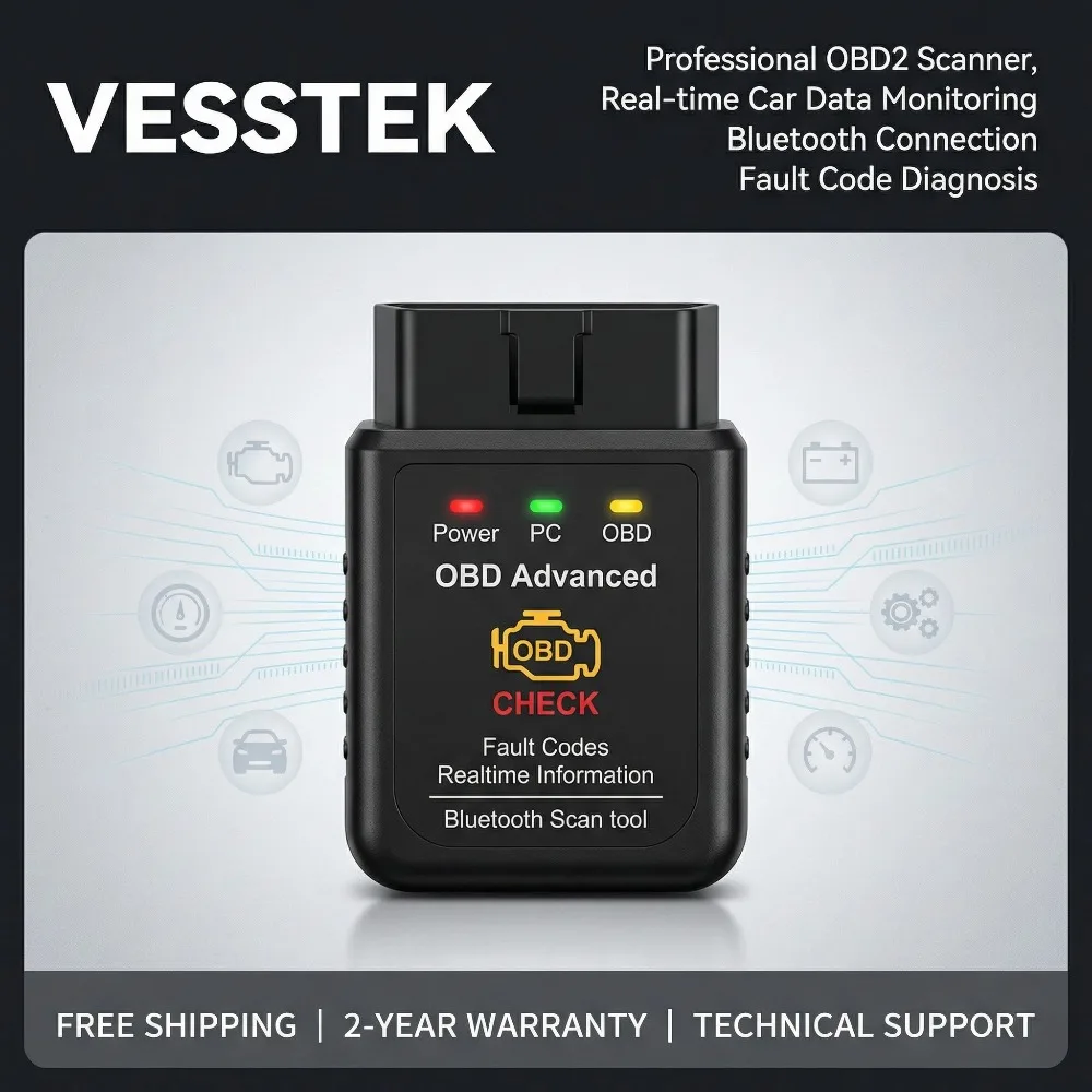 

Диагностический сканер VESSTEK OBD2 Bluetooth, считыватель кодов неисправностей автомобиля, инструмент для сброса и очистки ошибок, индикатор проверки двигателя, сканер OBDII V02H2D