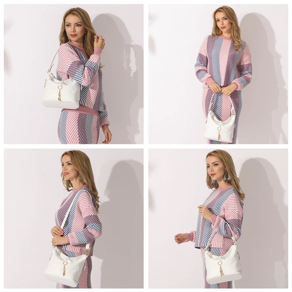 

Zency Women Handbag 100% Genuine Leather Lady Hobo Bag Charming Ring Decoration Medium Size