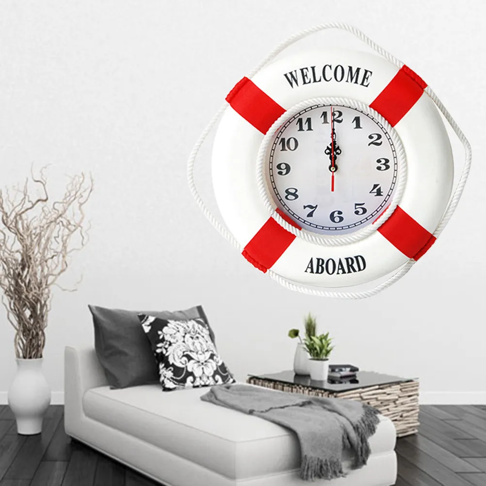 Decorative Lifebuoy Wall Clock Modern Simple Style Silent Wall Clock Suitable for Bedroom Living Room Office Home Decoration Red