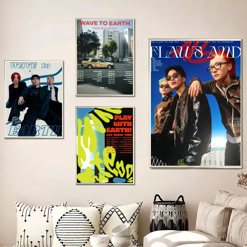 Famous Kpop W-Wave To Earth Painting Calligraphy Canvas Poster Wall Art for Living Room Bedroom Cafe Decor Gift