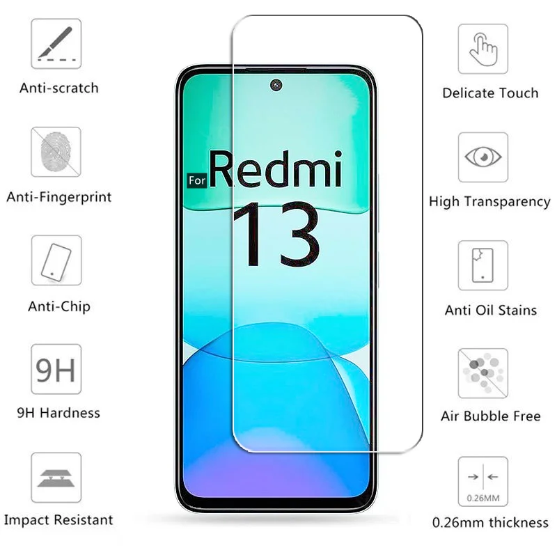 Full Gule Tempered Glass For Xiaomi Redmi 13 Screen Glass Redmi 13 Screen Protector HD Protctive Phone Lens Film For Redmi 13