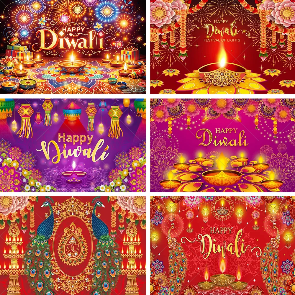 

Diwali Day Theme Backdrop Supplies Traditional Indian Festival Candle lighting Ceremony Background Party Decor Photo Shoot Props