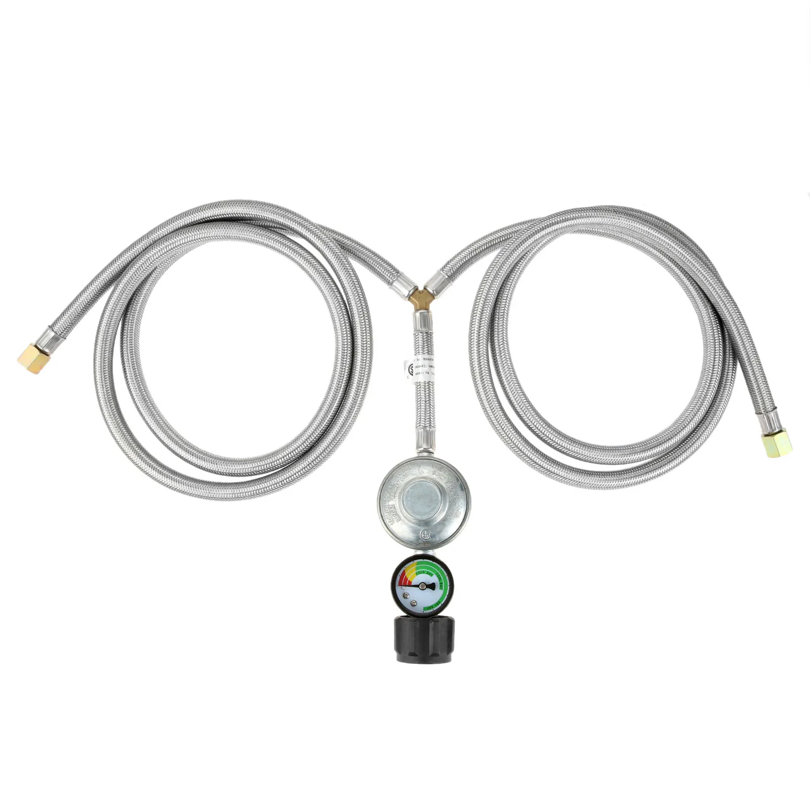 Manguera reguladora de propano de 5 pies y-split + Indicador de tanque de ajuste calentador de parrilla de Gas LPG adaptador de baja presión QCC1/Type1 a 3/8 "hembra