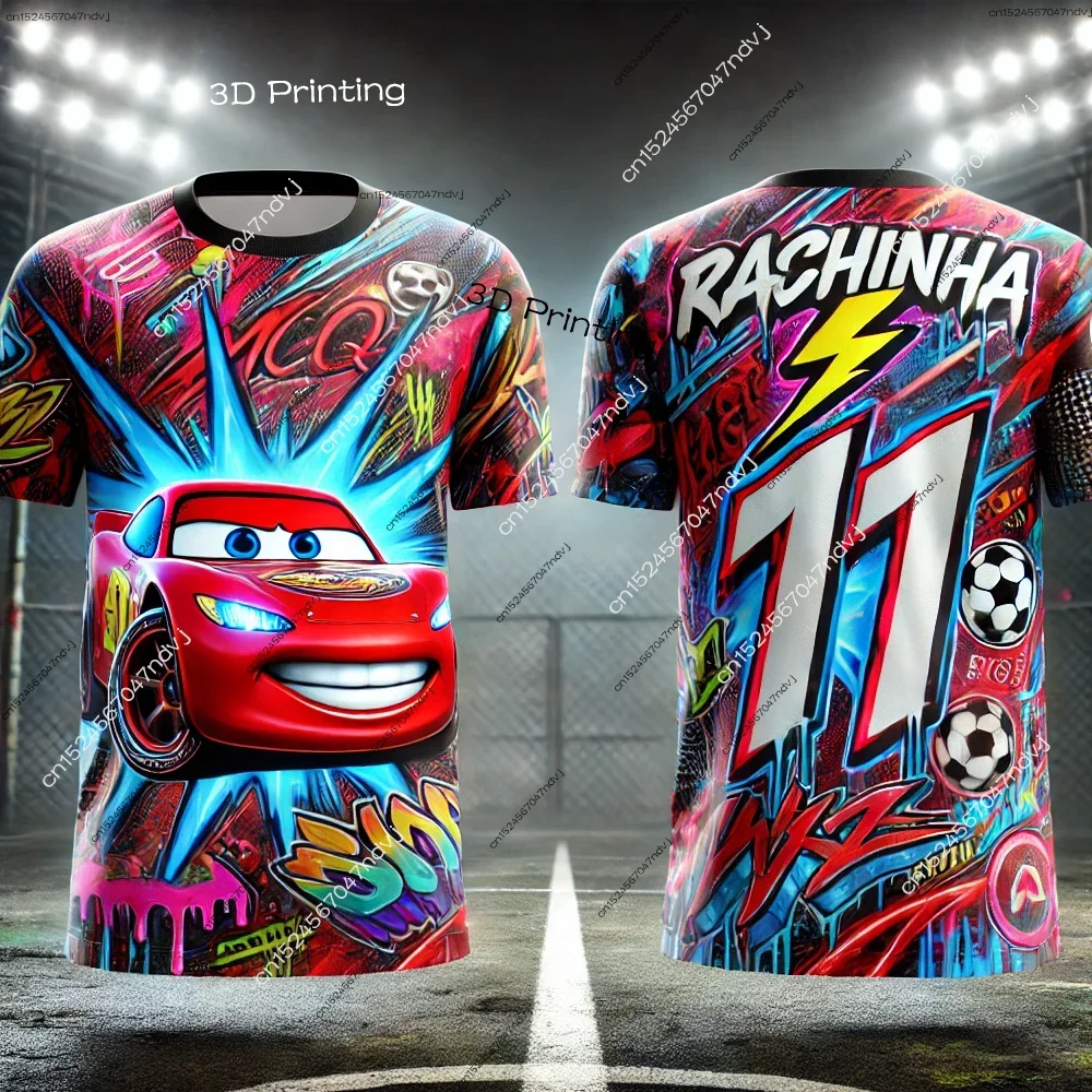 

Spanish children's cartoon T-shirt, Lightning McQueen Raphinha parent-child wear, summer sports breathable balloon short-sleeved