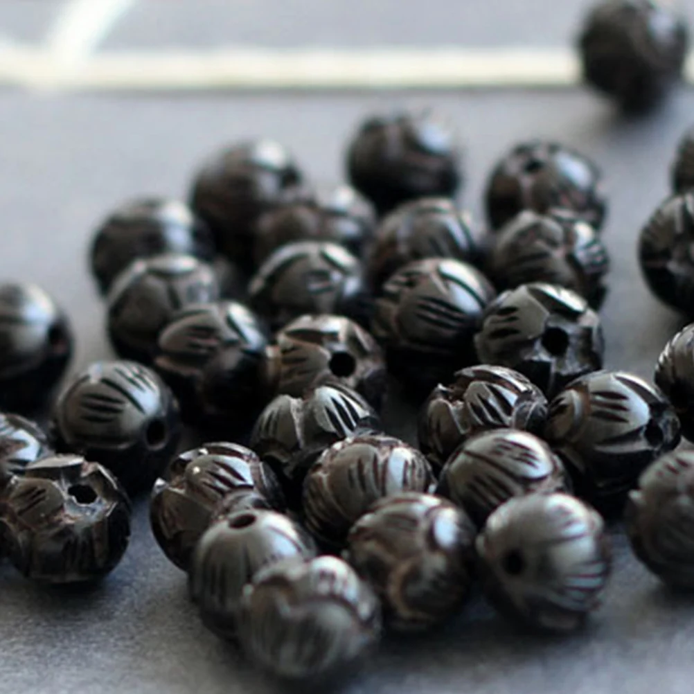 

20Pcs 10Mm Ebony Wooden Beads Smooth Round Carved Lotus Pattern DIY Bead Accessories for Craft Jewelry Decoration