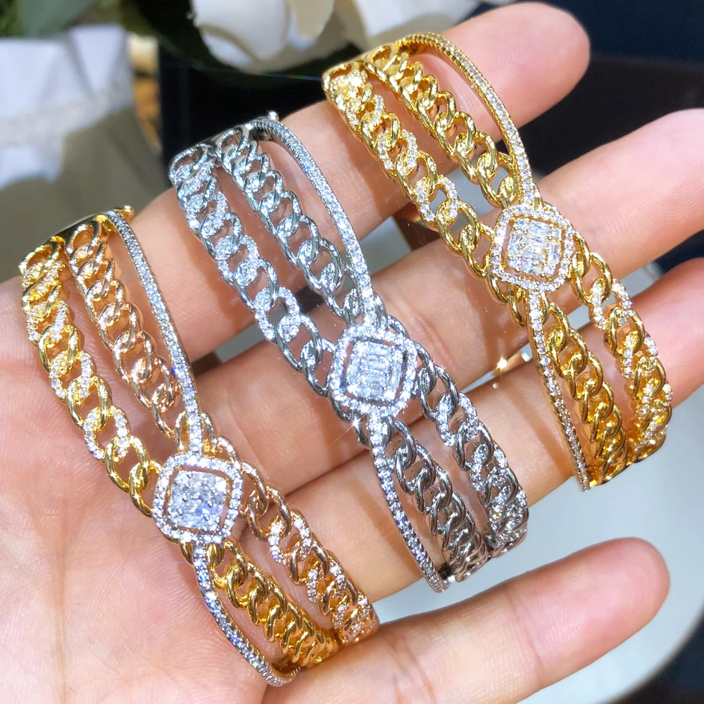 Soramoore Original Multicolor Stackable Punk Bangles For Women Bridal Wedding Cubic Zircon Dubai Open Bracelet Party Jewelry