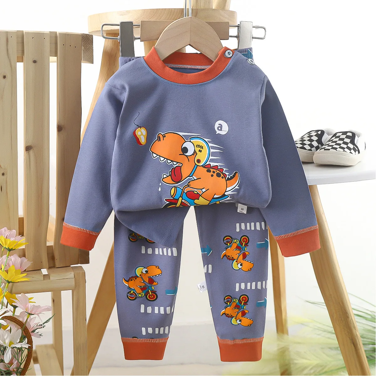 Kinder Jongens Casual Warme Katoenen Pyjama Schattige Cartoon Beer Lange Mouw T-Shirt Tops + Broek Nieuwe Baby Herfst Nachtkleding Kleding Sets