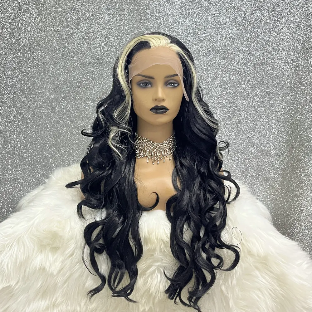 Evidenziare nero colorato Cosplay 13x3.5 parrucca anteriore in pizzo onda sciolta Glueless prepizzicato Drag Queen parrucche sintetiche per le donne