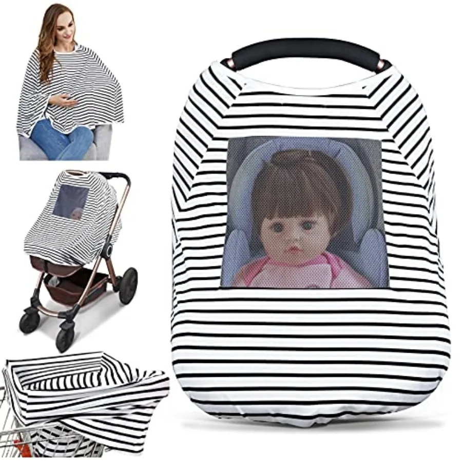 

Baby Nursing Cover and Nursing Poncho - Multi Use Cover for Baby Car Seat Canopy, Shopping Cart Cover, Stroller Cover, 360° Ful