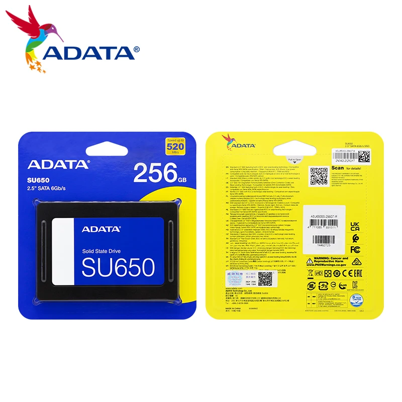 Imagem -04 - Adata-ssd Su650 Sata 256gb 512gb 25 Polegadas Sataiii Unidade de Estado Sólido Velocidade de Leitura de até 520 mb s para Laptop e Desktop pc