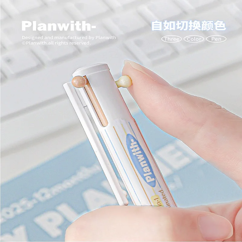 Planwith三角形ペンホルダー、3-in-1、マルチカラー、学生メモ、ライティング、文房具、プレス、ニュートラルペン、0.5mmカラーペンコア