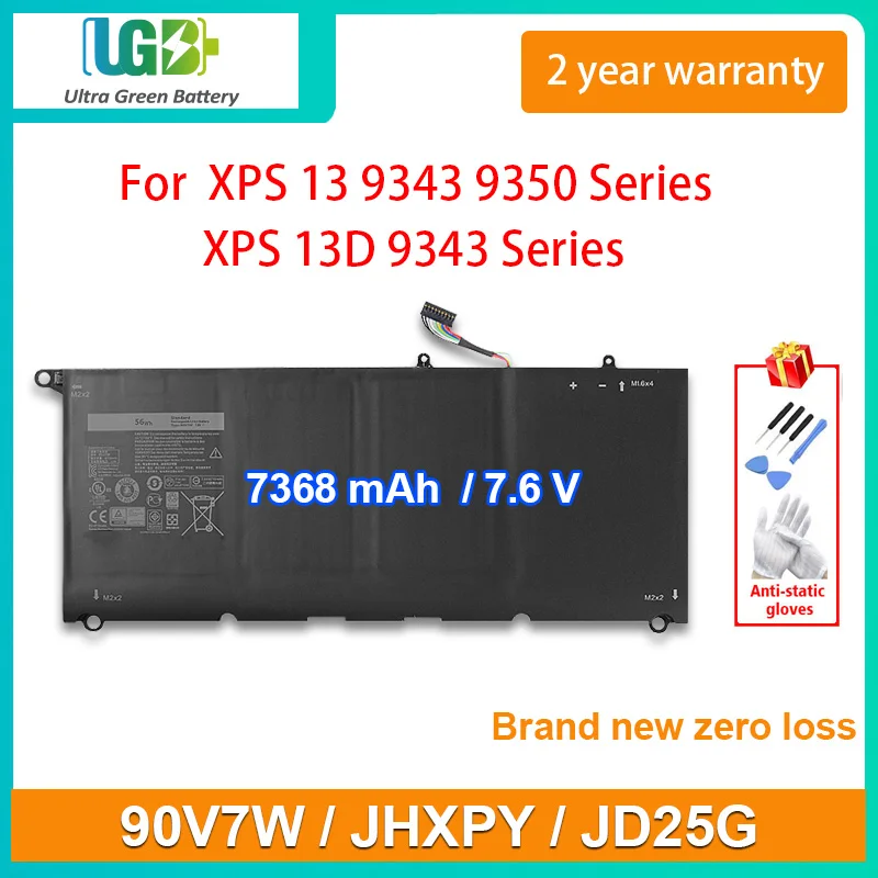 

UGB New 90V7W JHXPY JD25G Battery For Dell XPS 13 9360 XPS13 9350 13D-9343 P54G 0N7T6 5K9CP RWT1R 0DRRP 6930mAh