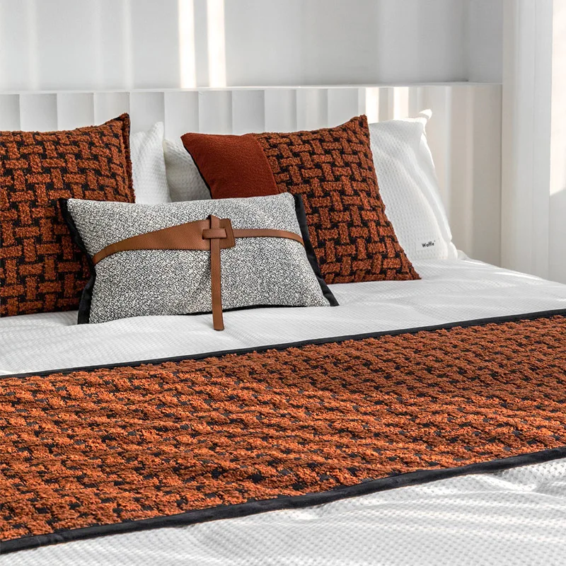 H Style Tiles Geometry Cushion Cover Caramel Retro Luxury Fabric Jacquard Pillow Case For Villa Hotel Home Sofa Bed