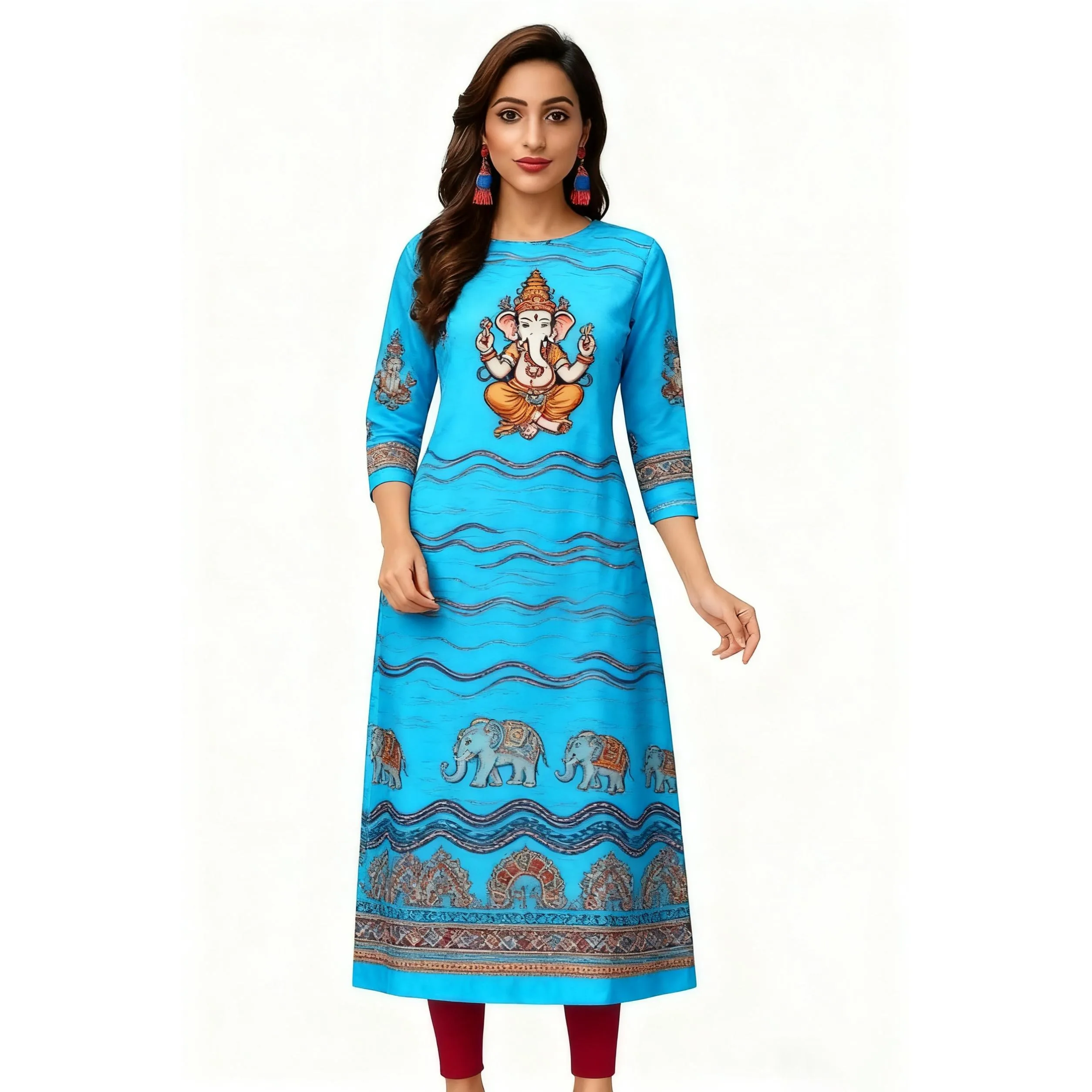 فستان مسلم كورت نسائي عصري وأنيق على الطراز الوطني أنبوب مستقيم غير رسمي بحاشية RSlit نمط زهور تنورة نوبل 2026 #3