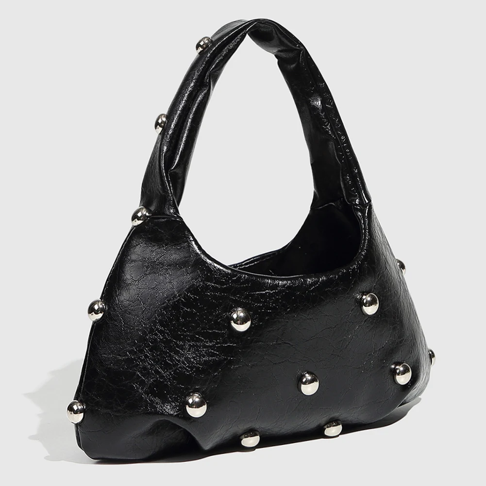 

Women PU Punk Underarm Bag Large Capacity Rivet Shoulder Purse Hasp Closure Cool Style Armpit Bag Chic Hobo Bag Slouchy Handbag