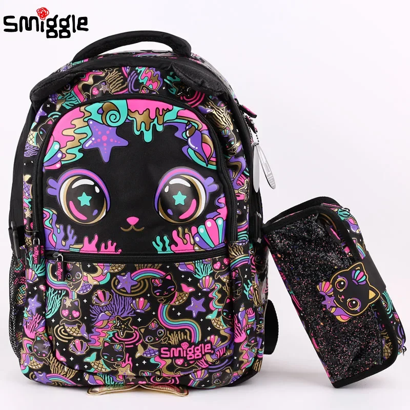 Genuine Australian Smiggle Black Cat Fashion Student Backpack Children'S Stationery Box Backpack Wallet Lunch Bag Student Gift