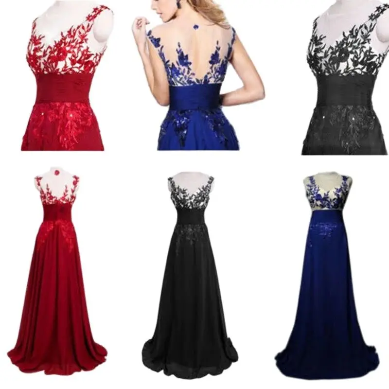 2023new Elegant Blauw/Wijn Rood Kant Chiffon Lange Jurken Voor Bruiloftsfeest Zomer Formele Jurk Maxi Jurken