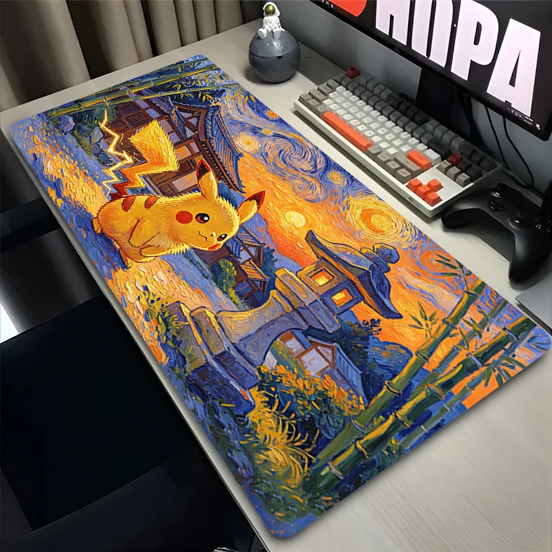 Alfombrilla de ratón Pokemon Pikachus de goma, alfombrilla de escritorio extendida para jugadores, alfombrilla grande para teclado de ordenador, accesorios de juego gruesos, alfombrilla para ratón