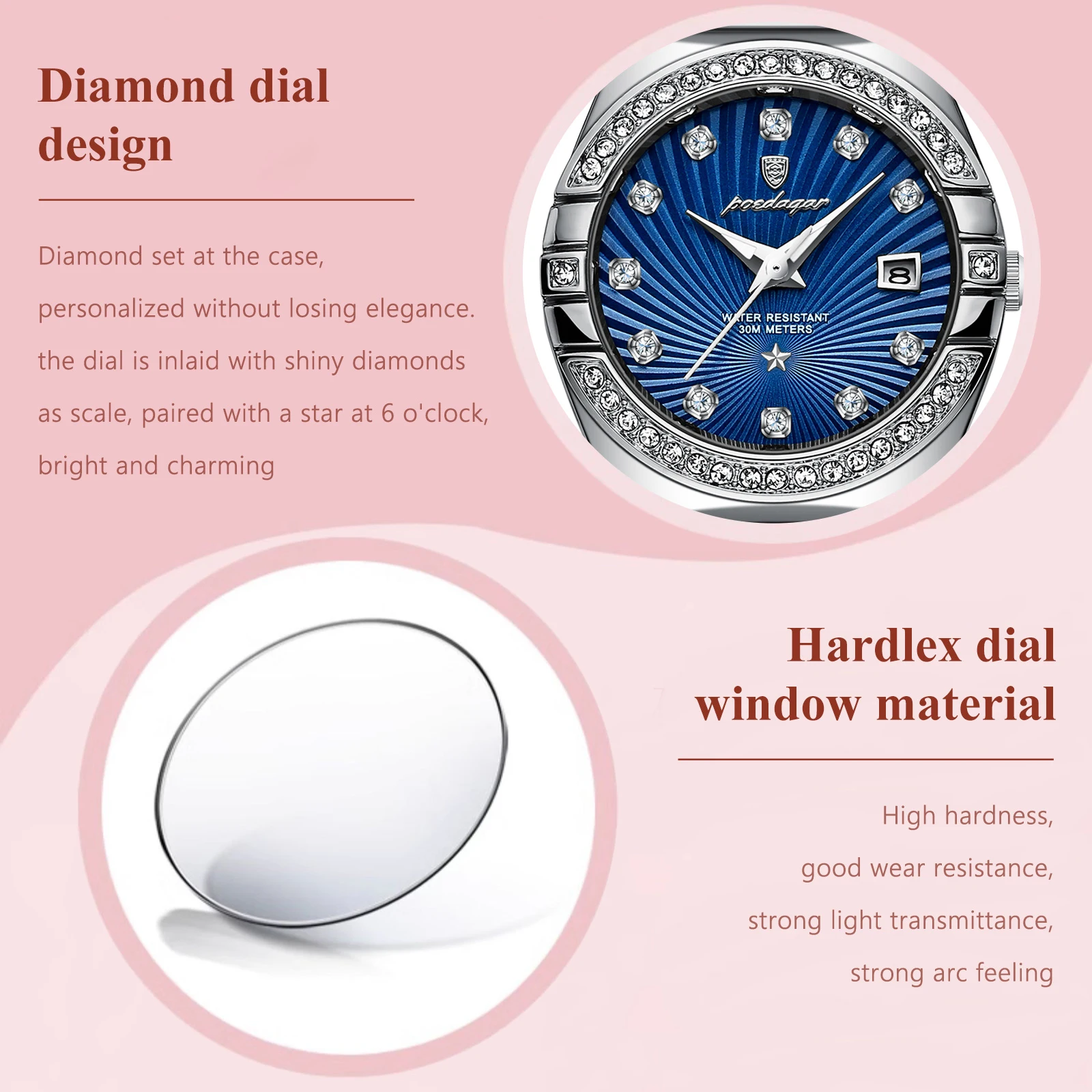 POEDAGAR Orologio da donna alla moda di lusso Orologio da donna al quarzo elegante e alla moda con data in acciaio inossidabile impermeabile luminoso