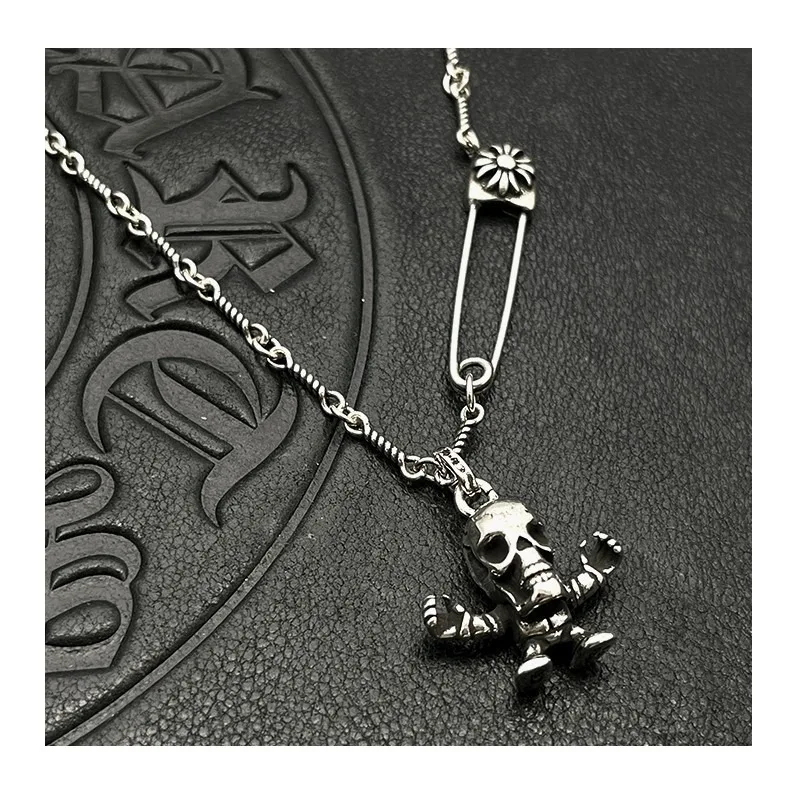 

Accessories Thai Silver Retro Skull Man Twist Pin Necklace Bamboo Collarbone Chain Cross Flower Sweater Chain