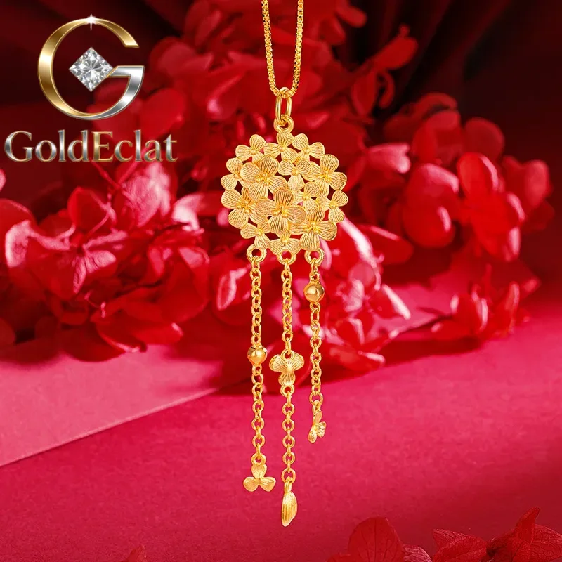 

Ожерелье GoldEclat из чистого золота 9999 пробы (24K) с подвеской-гортензией для ключицы