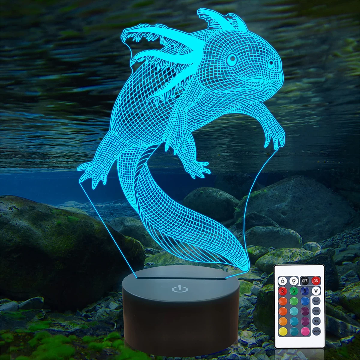 Axolotl 3D Night Light, Mexican Salamander Fish Lamp for Kids, 16 Colors Changing Bedroom Decor as Xmas Holiday Birthday for Boy